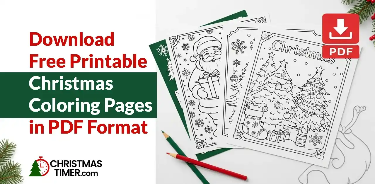 Printable Christmas coloring pages in PDF format, featuring festive designs like snowflakes, Santa Claus, Christmas trees, and ornaments.