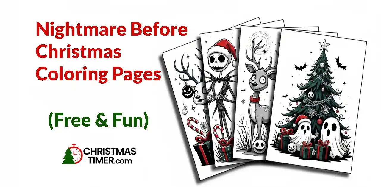 Creative Nightmare Before Christmas coloring pages featuring Jack Skellington, spooky trees, and festive Halloween-Christmas crossover scenes in printable format.