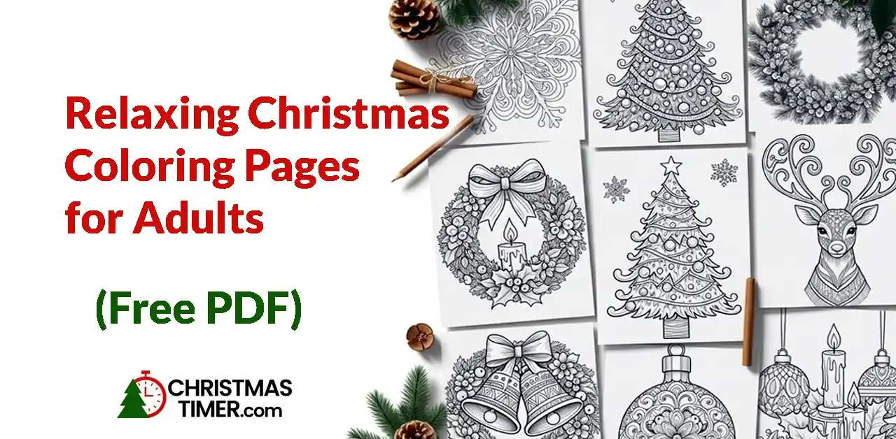 Elegant and relaxing Christmas coloring pages for adults featuring intricate holiday-themed patterns like ornaments, snowflakes, and reindeer.